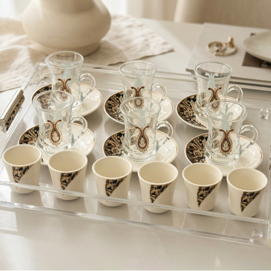 Tea Cup & Saucer & Coffee Cup Set 18 Pcs